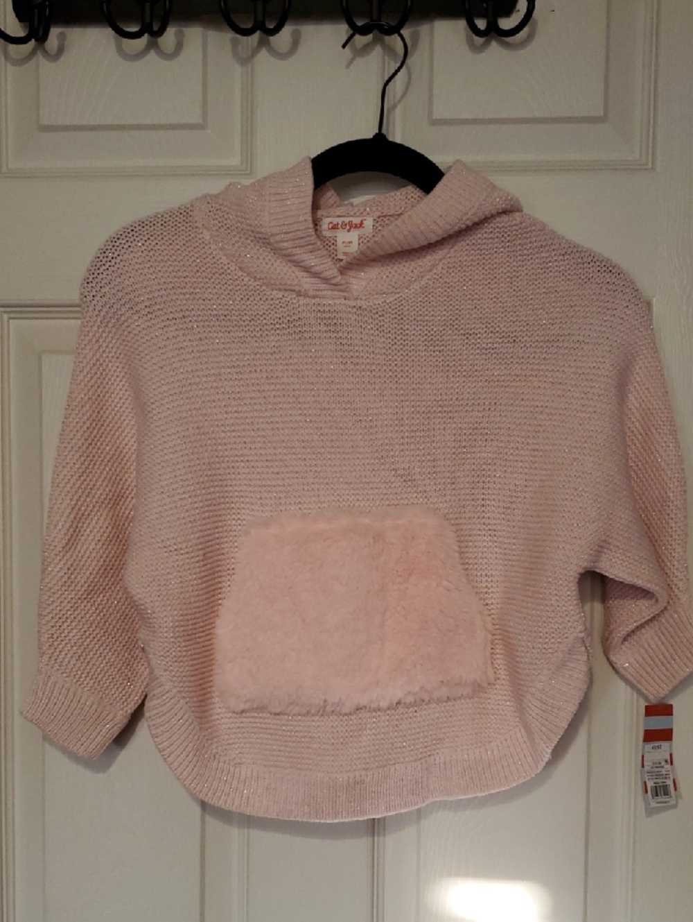 Cat & Jack Light Pink Hooded Knit Sweater with Faux Fur Pocket